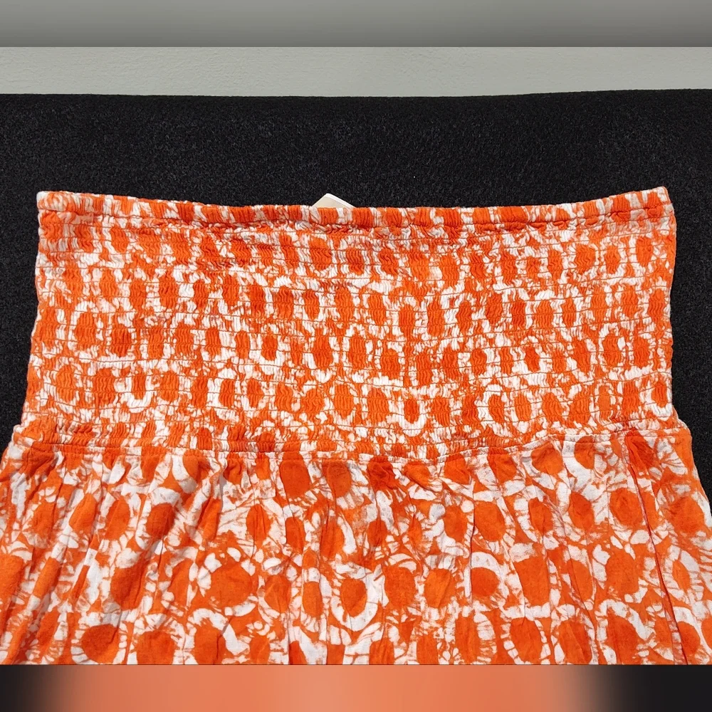 Michael Kors Women’s L Orange White Strapless Maxi Dress Ruffle Hem Summer - Picture 2 of 9